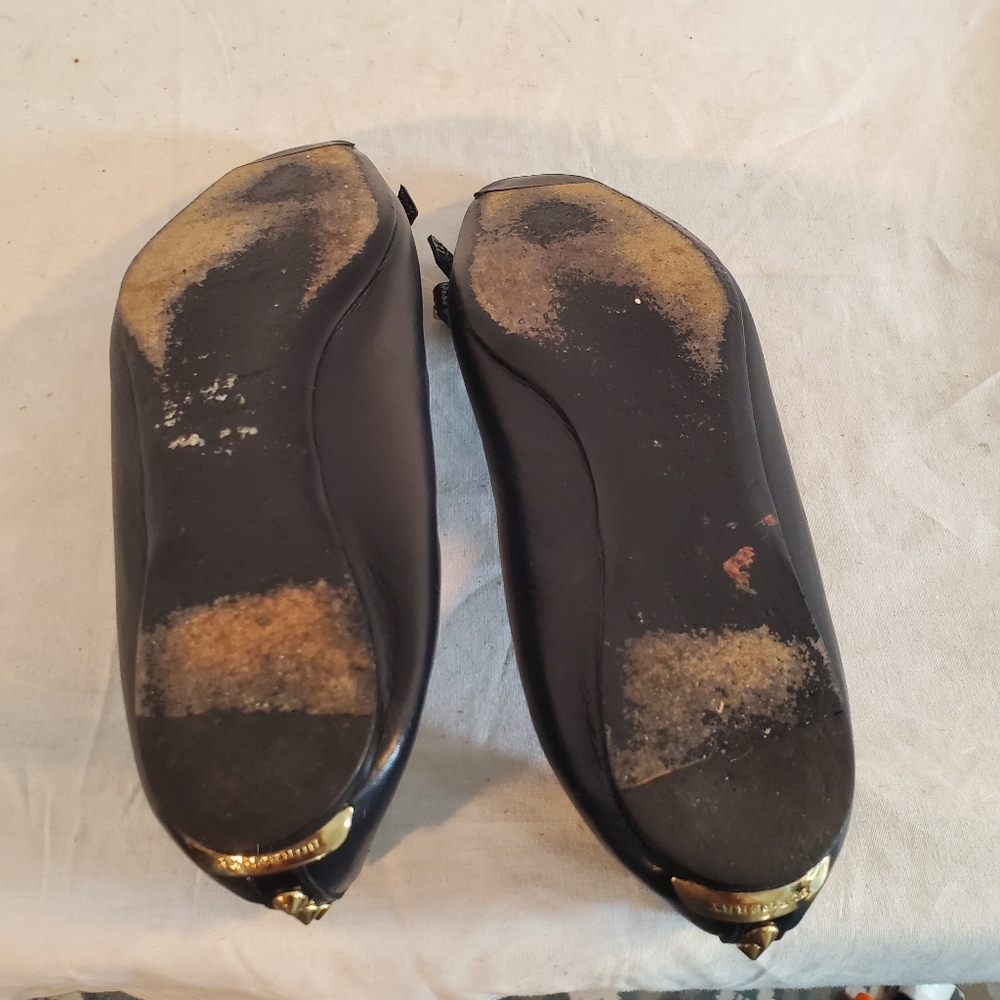 Burberry Women's 37 Black Bow Studded Leather Ballet Flats - Picture 6 of 9